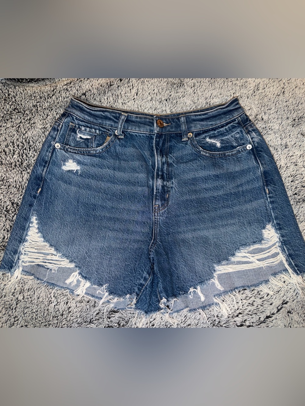 American Eagle Distressed High-Waist Blue Denim Shorts